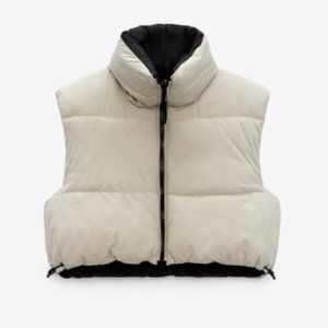Zara Reversible Puffer Gilet/Vest in Black/Sand NWT in S/M